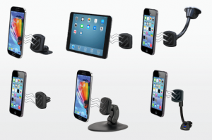 magic mount phone mounts with stylized magnet graphics to various devices: dash mount to cell phone, flush mount to tablet, window suction mount to iphone, vent mount to iphone, mini mat mount to phone and 12v socket mount to iphone