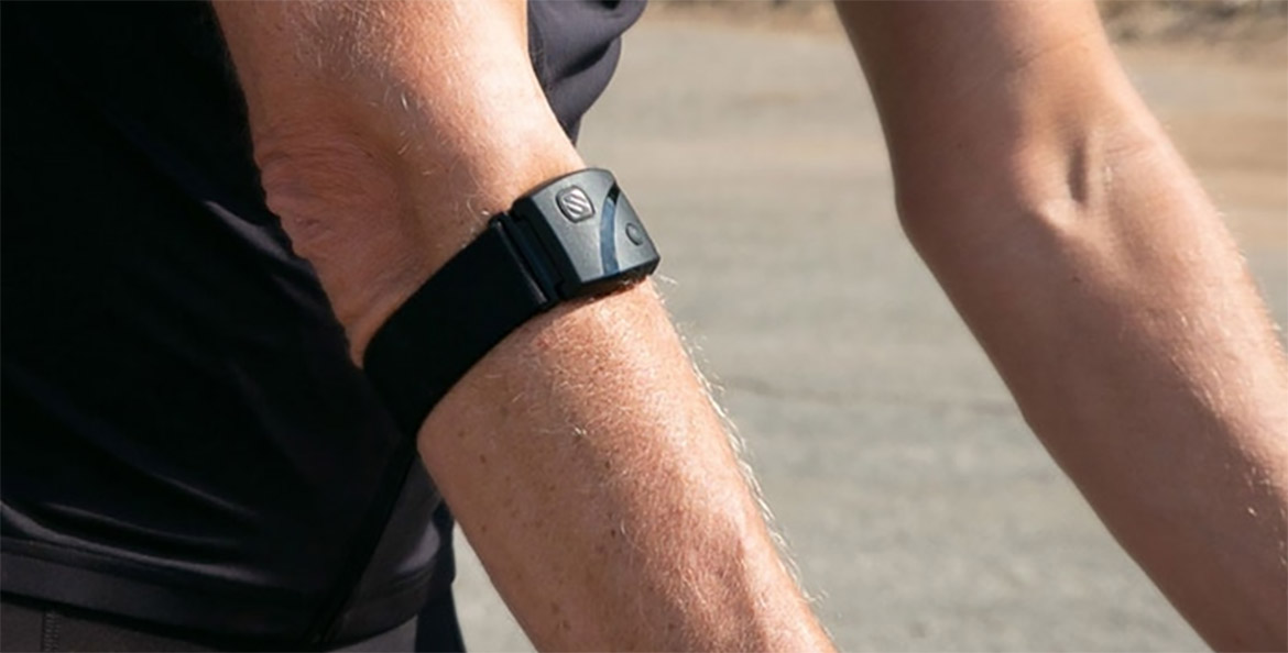 rhythm24 waterproof armband heart rate monitor rhythm24 waterproof armband heart rate monitor on man's arm