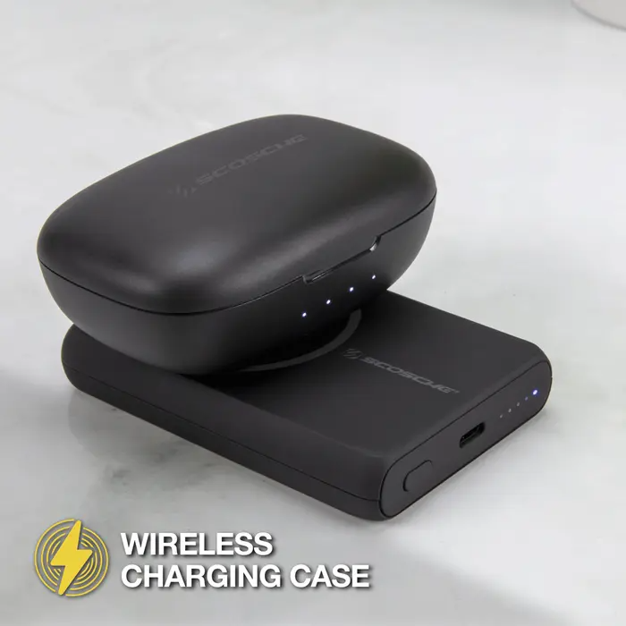 thudbuds tws thudbuds tws wireless earbuds charging on Scosche MagSafe portable power bank